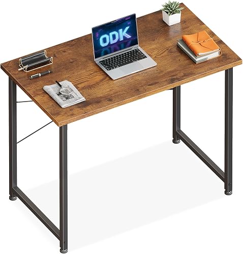 ODK Escritorio para Ordenador con Patas Ajustables, 80x40cm, Marrón | Compacto para Espacios Pequeños, Patas Ajustables, Estructura Estable, Ideal para Oficina en Casa y Estudio