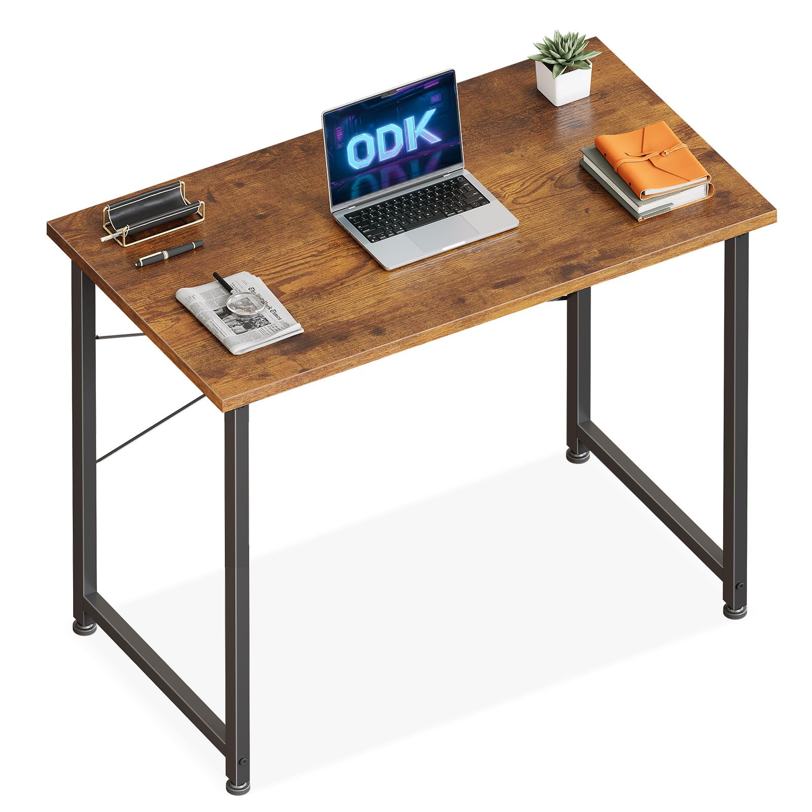 ODK 80×40 cm Desk, Small Computer Desk for Home Office, Study Office Table with Headphone Hooks for Small Space, Easy Assembly, Vintage Brown