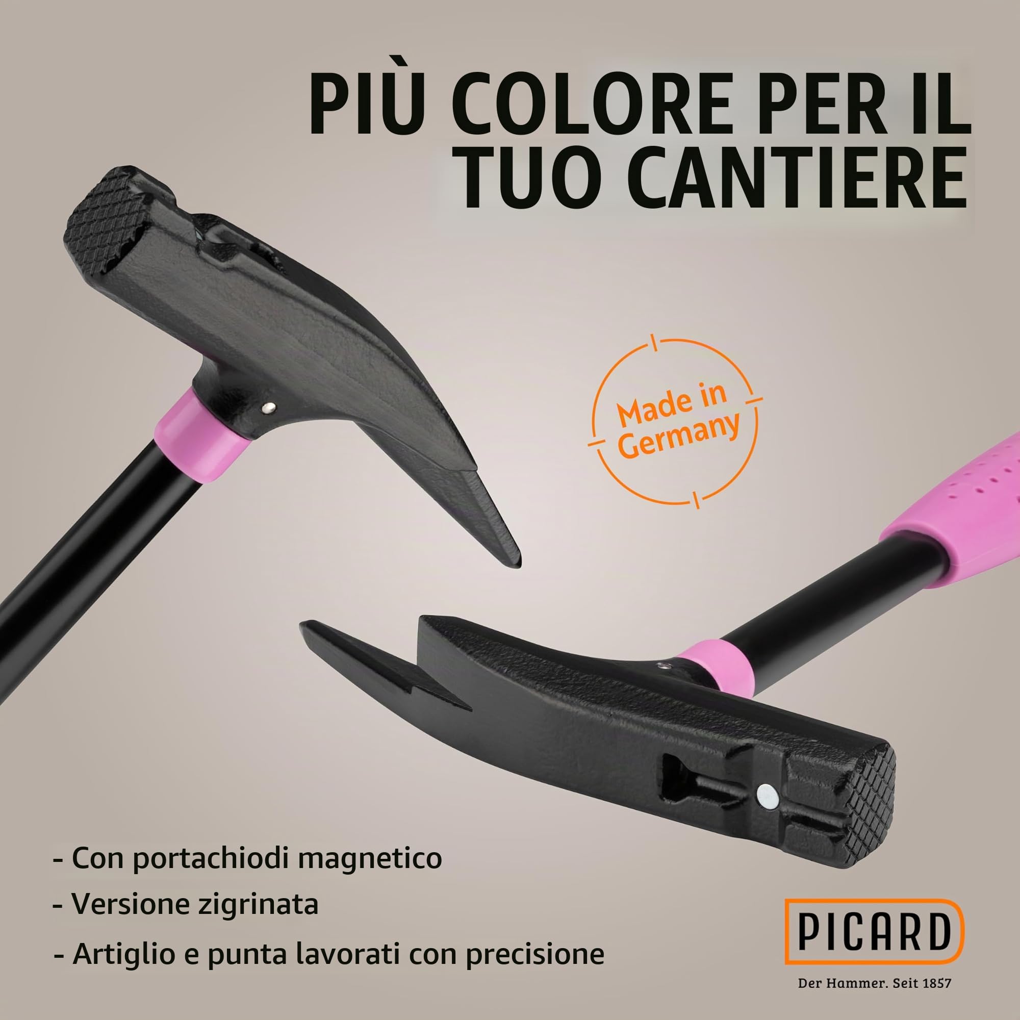 PICARD Martello da latte Pink Edition, n. 626M, 760 g, magnetico, certificato GS e certificato VPA, manico ergonomico, lunghezza 32 cm, prodotto in Germania dal 1857