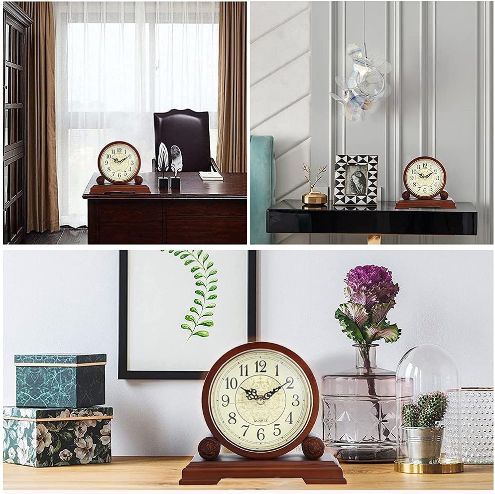 Wood Shelf Mantel Clock Living Room Decor Shelf Clock - Quiet Decorative Solid Wood Table Clock Battery Operated Shelf Clock for Mantel Office Desk Shelf