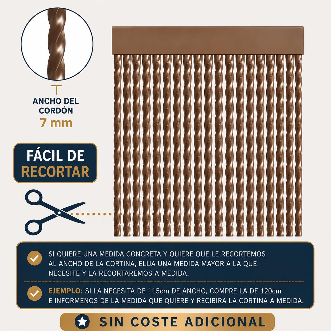 Cortina de cordón de PVC para Exterior | Corte a Medida | Anti Insectos | PERTONI TENDE (MARRÓN, Alto 220cm x 90cm Ancho)