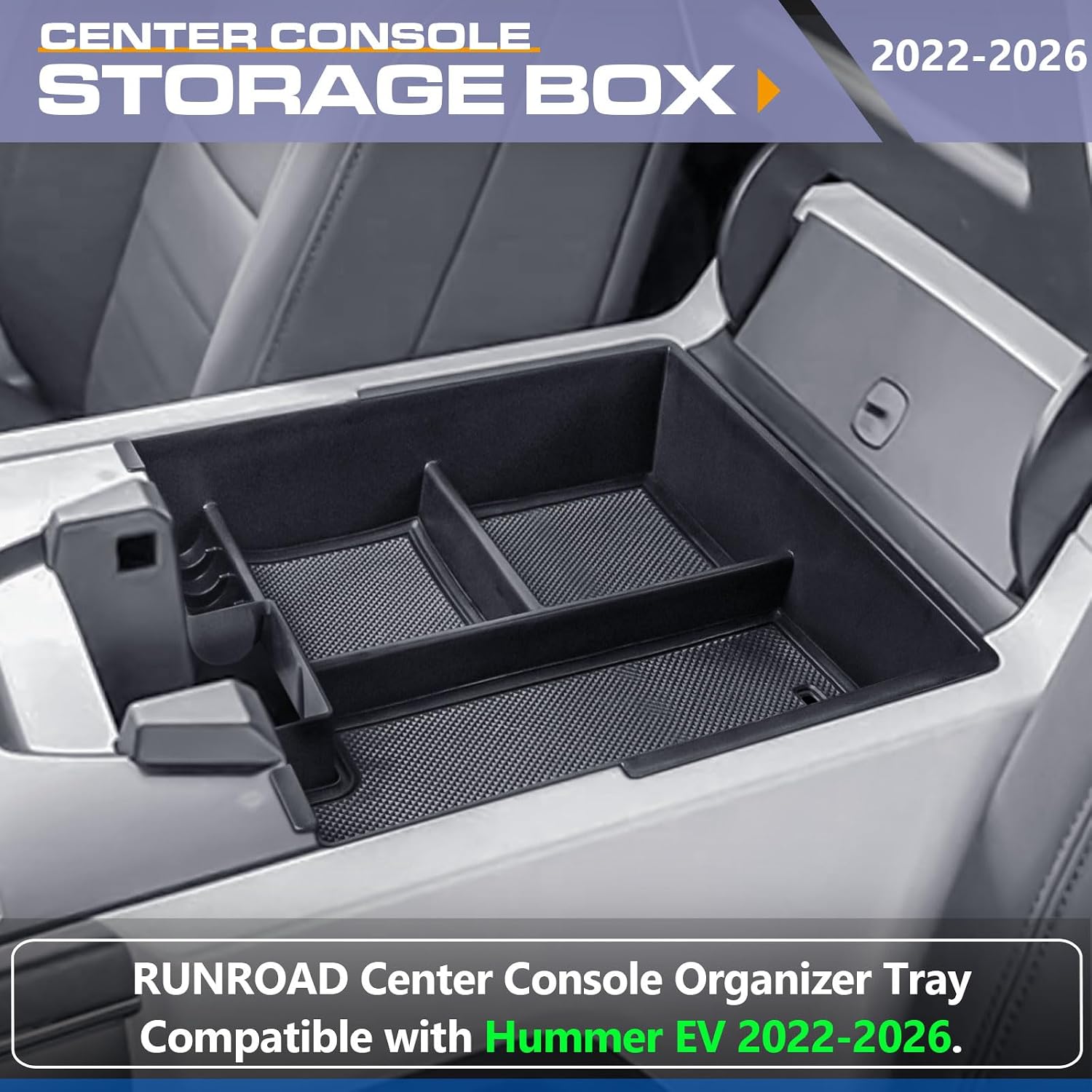 RUNROAD Center Console Organizer Tray Compatible with 2026 2025 2024 2023 2022 GMC Hummer EV Accessories, Armrest Tray For Hummer EV Insert Middle Console Dividers Secondary Storage Box
