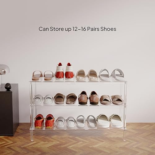 Miniatura 8 de Aquiver Zapatero de acrílico de 3 niveles, moderno zapatero para armario, organizador de almacenamiento de zapatos para entrada, dormitorio, sala de