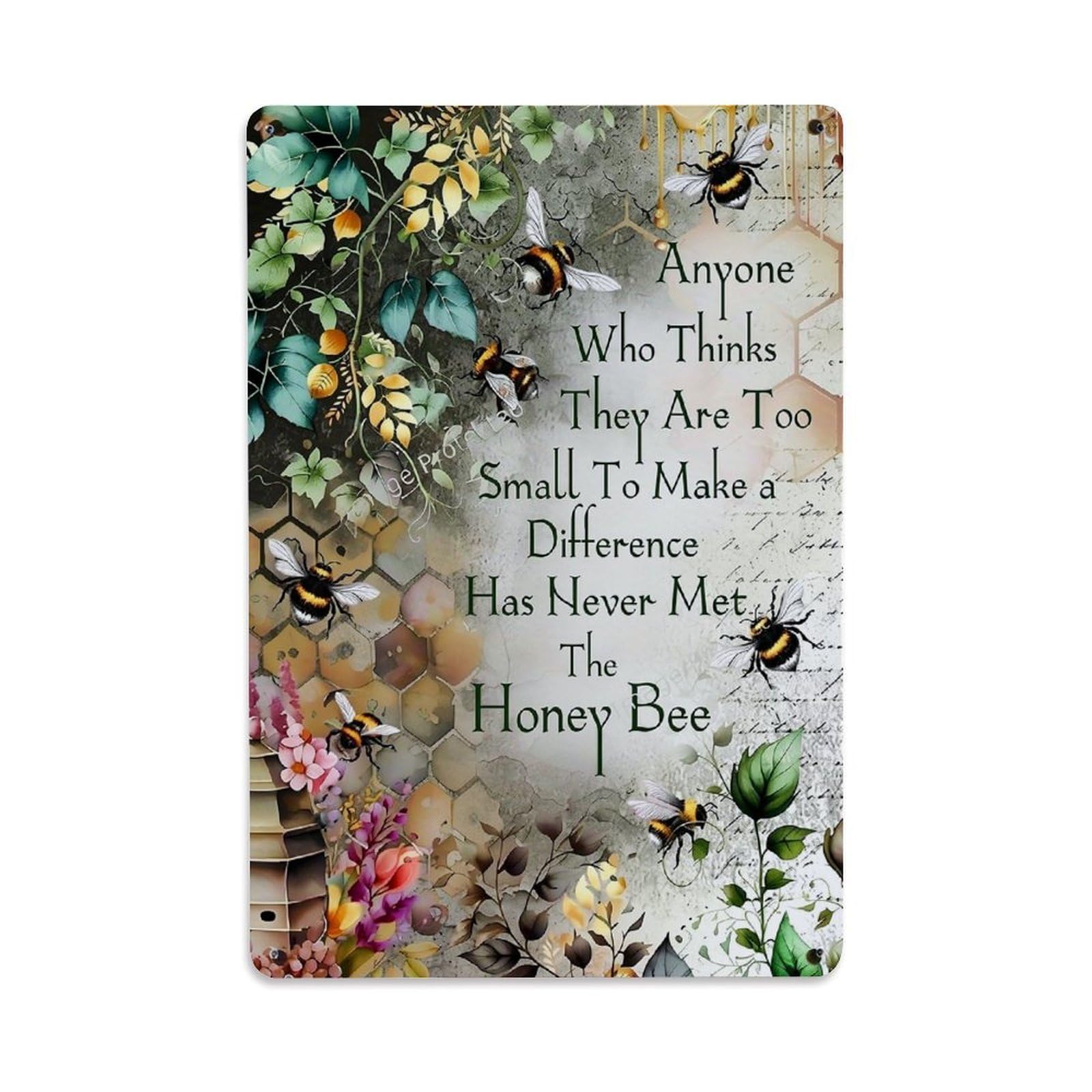 Bee Honeycomb Floral Nature Art Retro Metal Tin Sign, Vintage Decor Art Poster for Bar, Home, Man Cave, Kitchen, Laundry Room Gift 8x12Inch