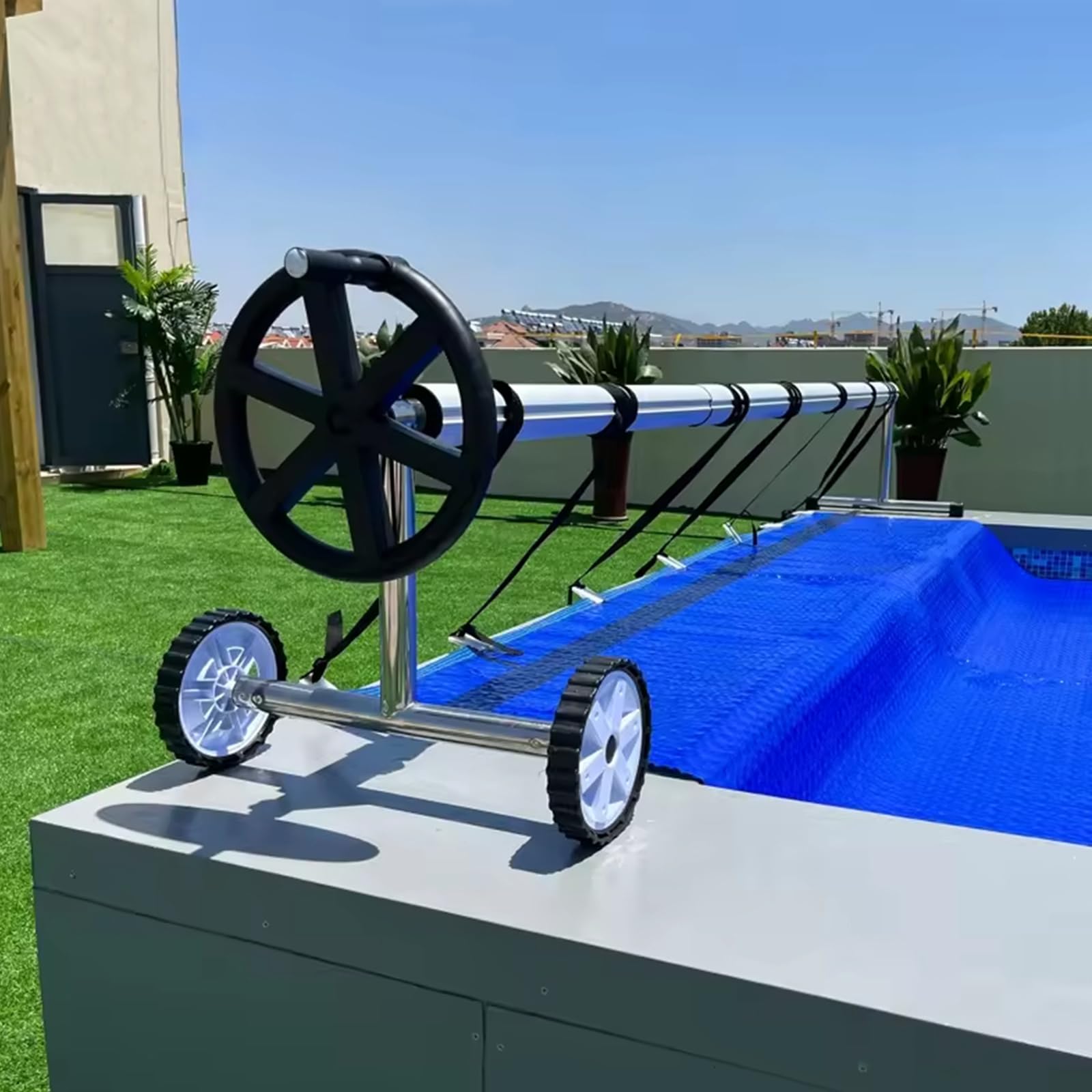 Enrollador Telescópico De Aluminio para Cubiertas De Piscinas Enrollador sobre Ruedas con Manivela Enrollador Solar para Cubiertas De Piscinas Enterradas