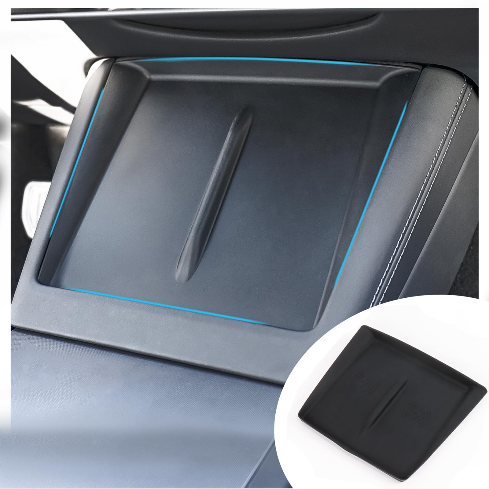 Carwiner Center Console Wireless Charger Silicone Mat for 2024 Tesla Model 3 Highland Interior Accessories (Black)