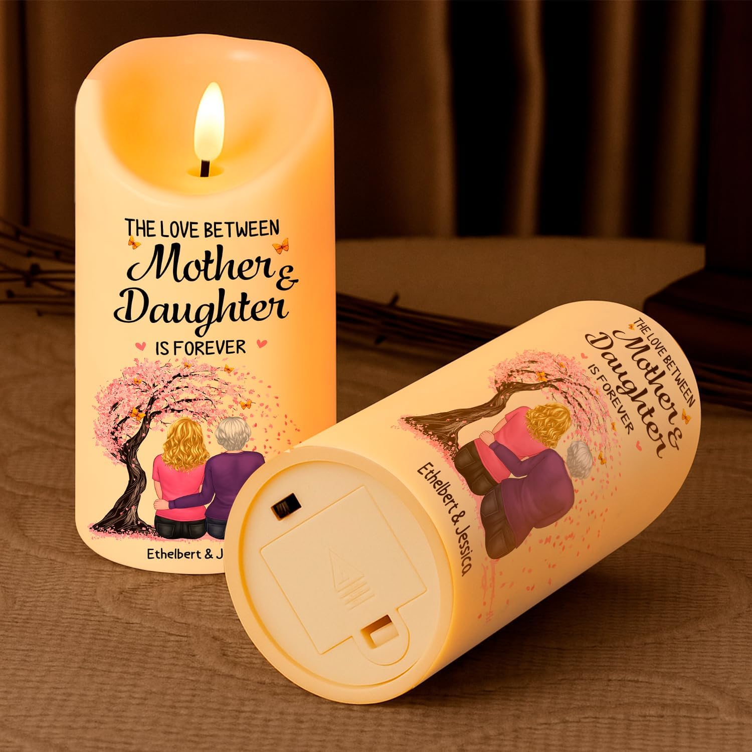 Gifts for Mom Grandma from Daughter, The Love Between Mother & Daughter is Forever Led Candle, Custom Led Flameless, Mothers Day Birthday Gift for Family Mama Light Decor