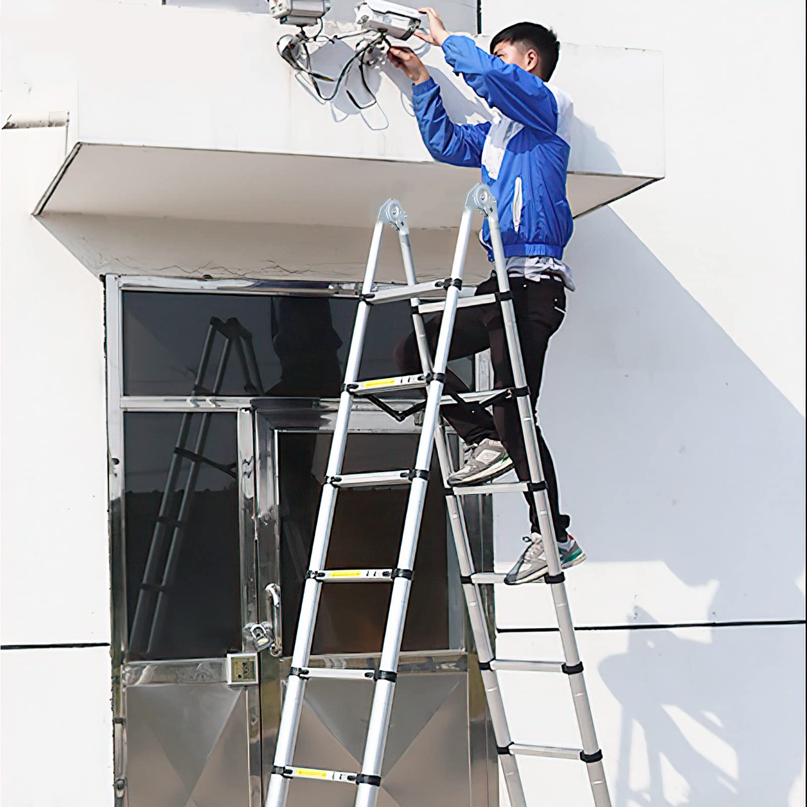 Échelle télescopique en aluminium - 3,8 m - Extensible - Pour escaliers télescopiques - Flexible YXXYSSTL05 Argenté