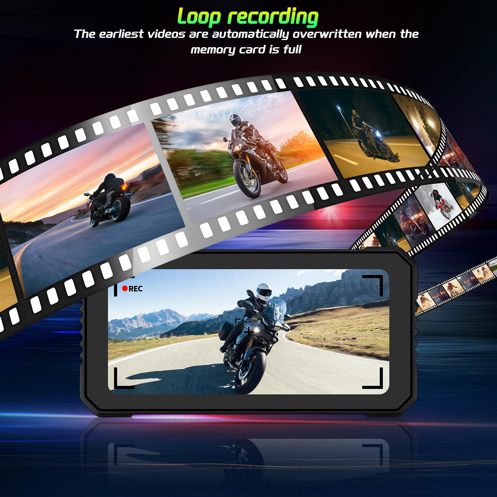 Actualización Carplay Dashcam Moto con 1080P Dash CAM, Navegación GPS para Motocicleta, 6.25 Pulgadas Impermeable, grabación en Bucle, Monitor de presión de Tiro