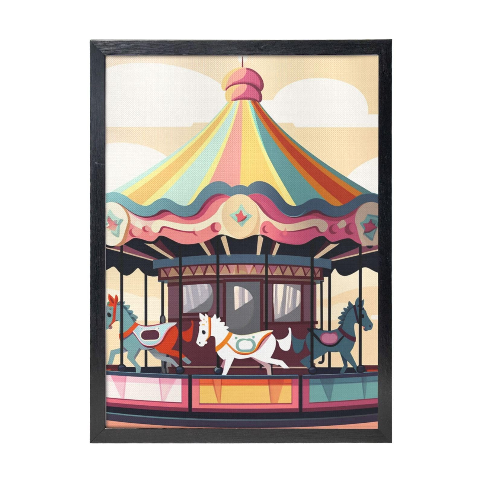 Framed Wall Art - Decorative Canvas Painting Carousel Pictures Poster Aesthetic Modern Prints Artwork for Bedroom Office Wall Decor Ready To Hang 12x16 in