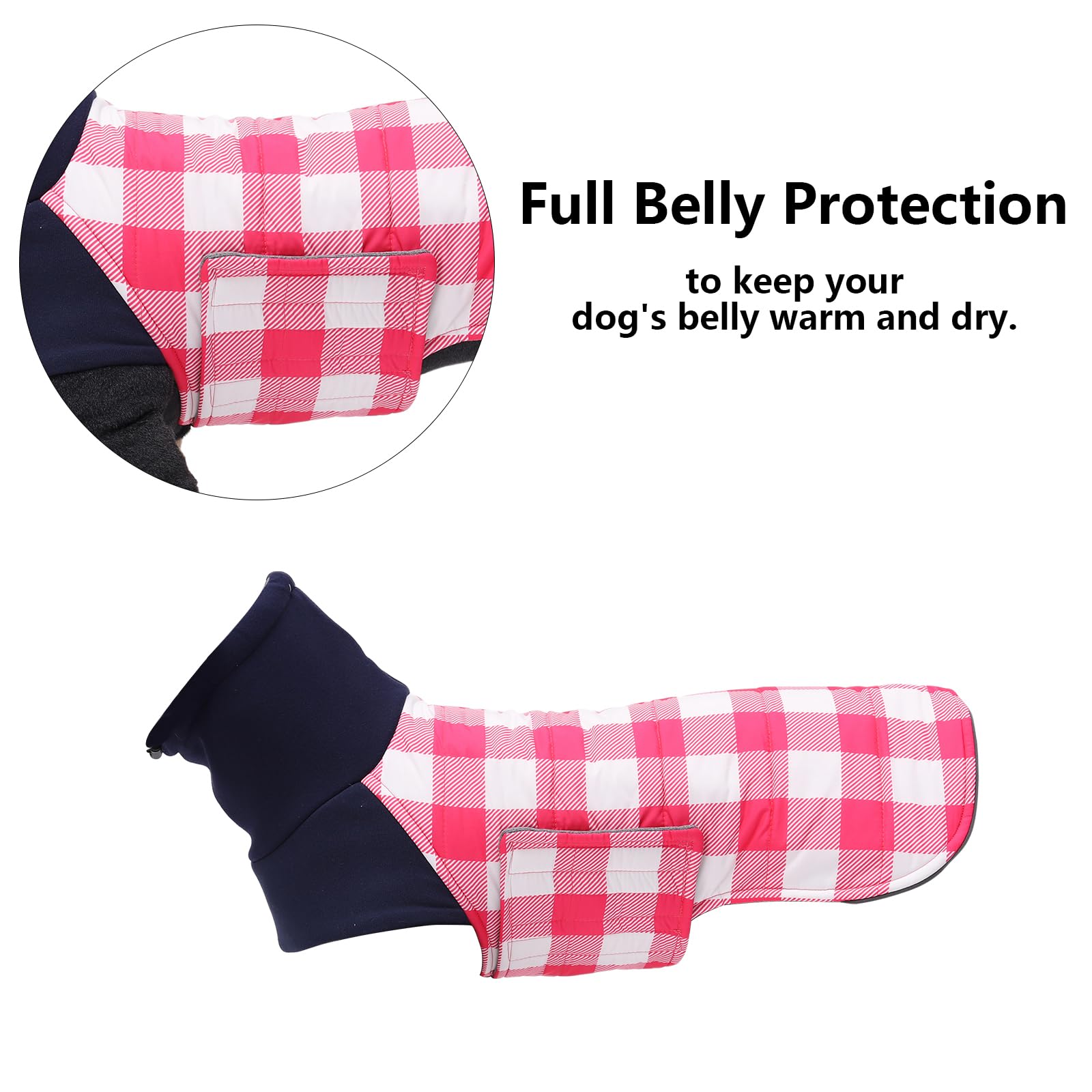 Geyecete Warm Thermal Quilted Dachshund Coat,High Neckine String Holes Dachshund jacketOutdoor Dog Apparel with Adjustable Bands for Small,Medium Dog-Pink-M - Image 3