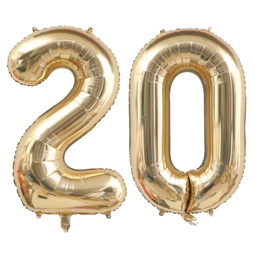 お祝い　バルーン Amazon | 40インチ ホワイト ゴールド 数字 20 バルーン 20歳の