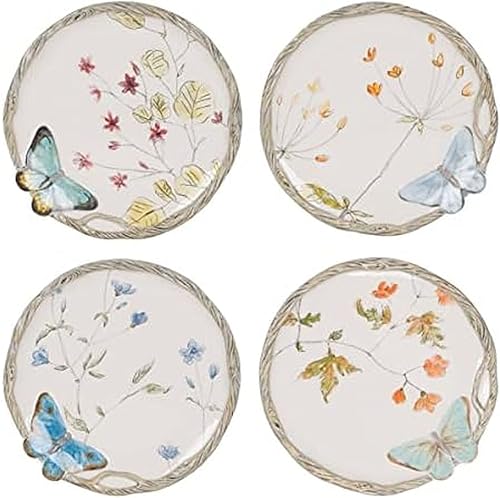 Fitz & Floyd Butterfly Fields - Plato de ensalada, juego de 4, 8.5 pulgadas, color azul