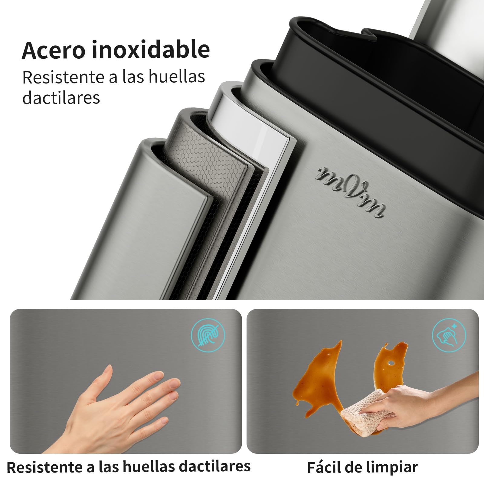 mVm Papelera de Cocina con Pedal 40L, Cubo de Basura Gris, Acero Inoxidable Antihuellas, Tapa Amortiguada Cierre Suave, con Cubo Interior Extraíble, para Cocina Oficina Baño