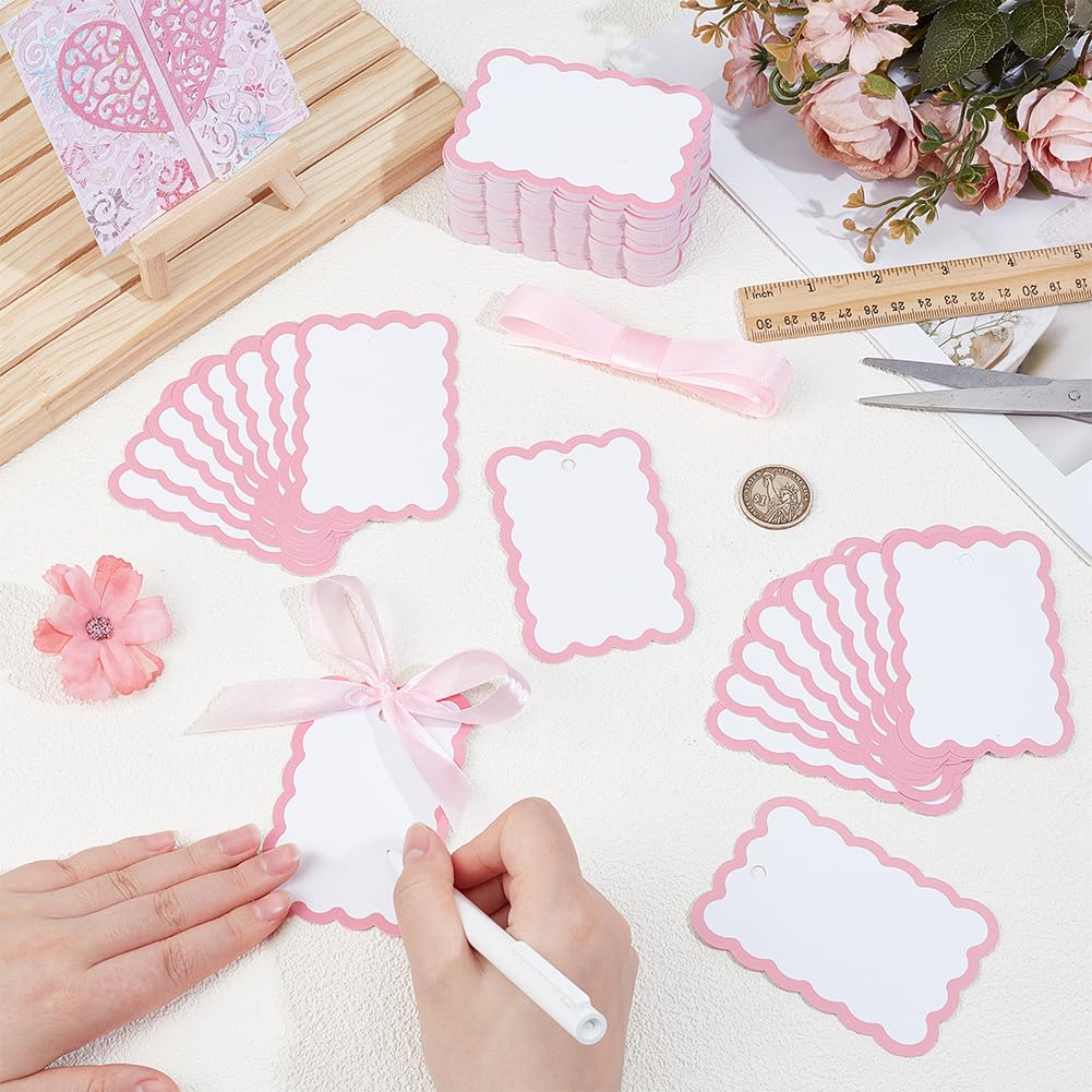 PH PandaHall 300 segnaposto smerlati per tavolo, 150 pezzi, vuoti, con 150 nastri rosa, per cene, banchetti, feste, matrimoni, compleanni, celebrazioni, eventi