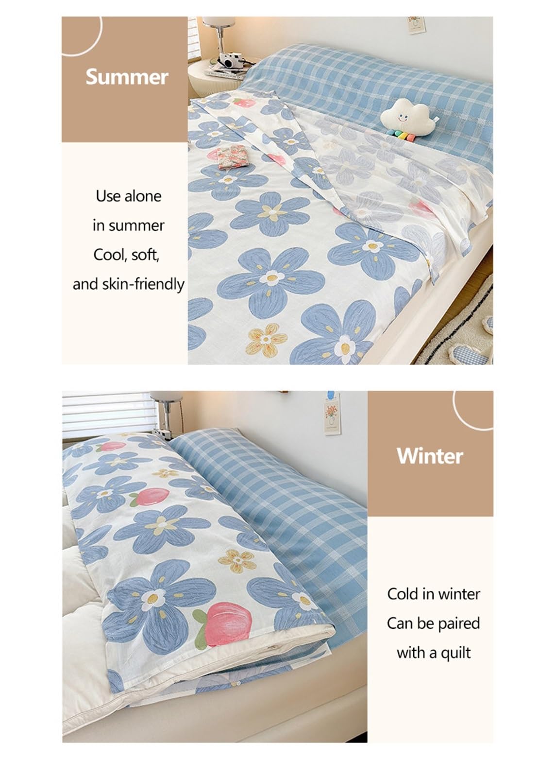 Saco de Dormir de algodón con Forro de Flores, Sábana de Viaje Ligera for hoteles, Saco de Dormir Individual/Doble for Adultos, for Viajes, Camping, Hotel