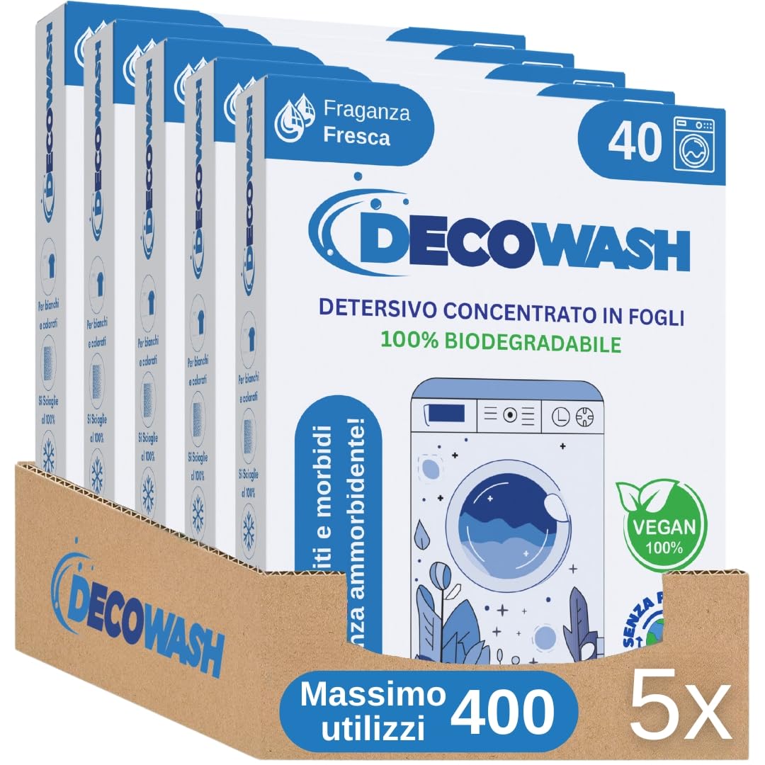 Detersivo in Fogli per Lavatrice (Fino a 400 Usi) Ecologico, Ipoallergenico, Senza Plastica, Sapone in Fogli per Bucato Pulito e Morbido, Perfetto per Viaggio, Bimbi e Pelli Sensibili, Frgranza Fresca