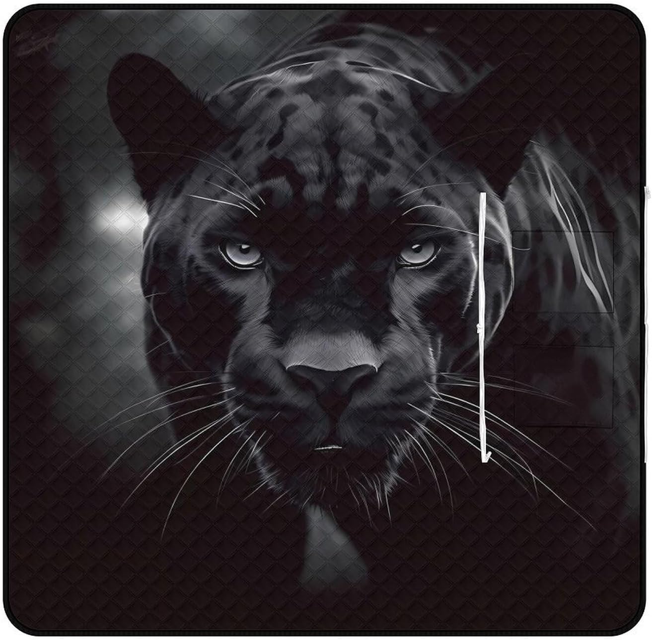 Animal Panther Picnic Blanket 200x200cm, Foldable 2-in-1 Picnic Mat and Tote Bag Portable Waterproof Beach Mat Sandproof Outdoor Blanket for Park, Hiking, Beach, Camping, Travel