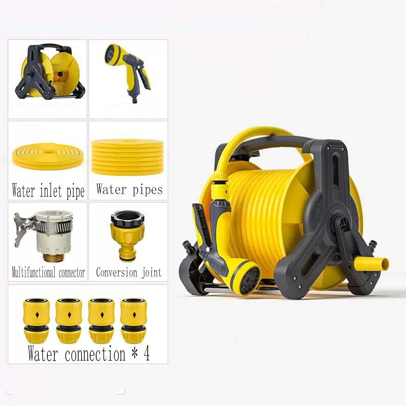Carrete de Manguera portátil, Carro portamangueras de jardín con Pistola rociadora para Patio y césped, Carro portamangueras de jardín para Exteriores, para riego de Jardines y Plantas (10 m