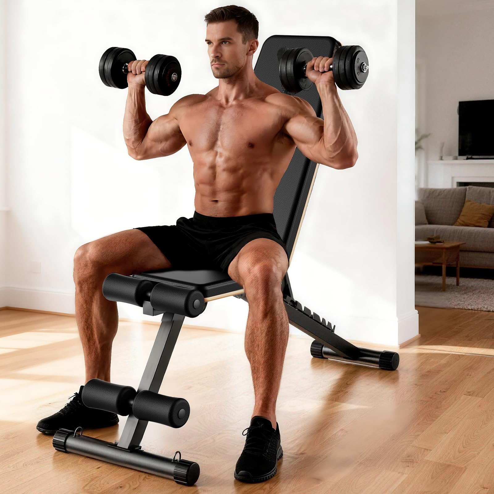 Adjustable Weight Bench for Home Gym 800 Lbs Foldable Workout Bench | 98% Pre-Assembled, 8 Back Adjustable, Wider Seat, for Strength Training Fitness Equipment in Small Space Apartment Room