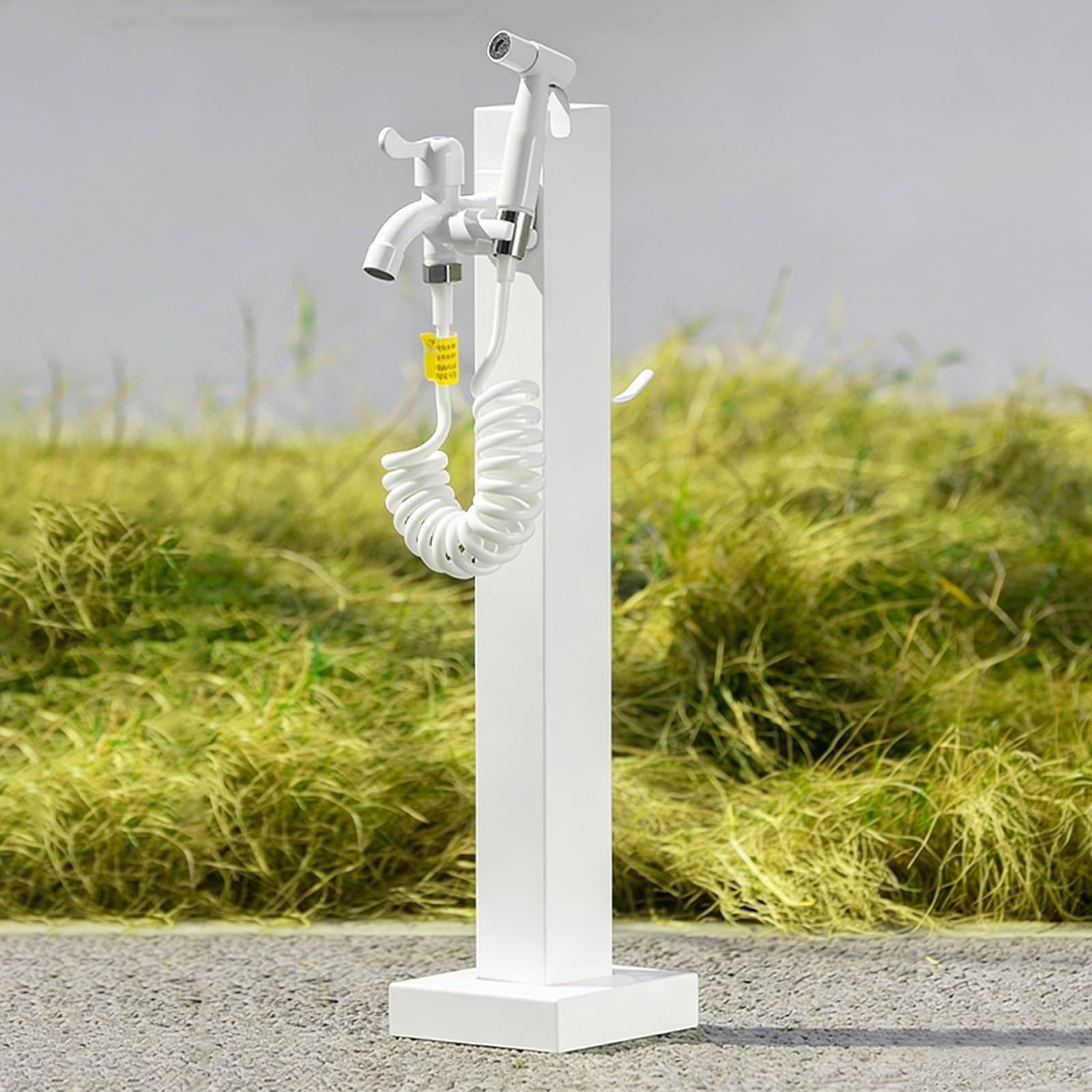 Stainless Steel Vertical Garden Water Column, Outdoor Tap Post Stand, Water Hose Stand with Faucet & Spray Gun, for Courtyard Irrigation and Watering(White,60cm/23.6in)