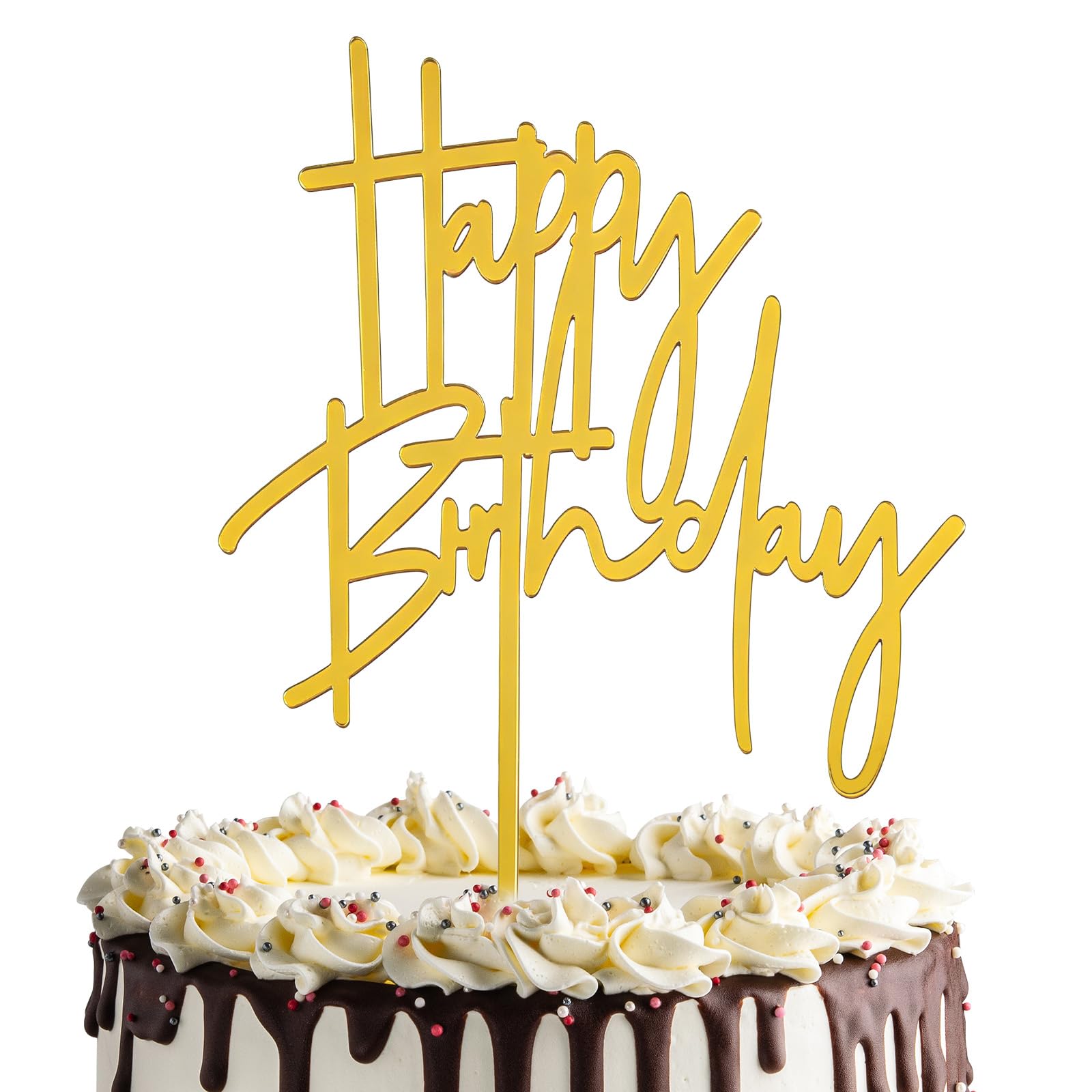 Photo 1 of Dfqsofd Happy Birthday Cake Topper - Gold Acrylic