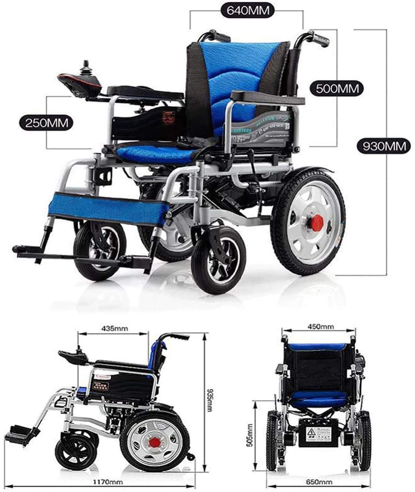 Sedia a rotelle elettrica, Sedia a rotelle elettrica pieghevole Sedia a rotelle intelligente Sedia a rotelle per anziani più sicura Super Endurance,Blu