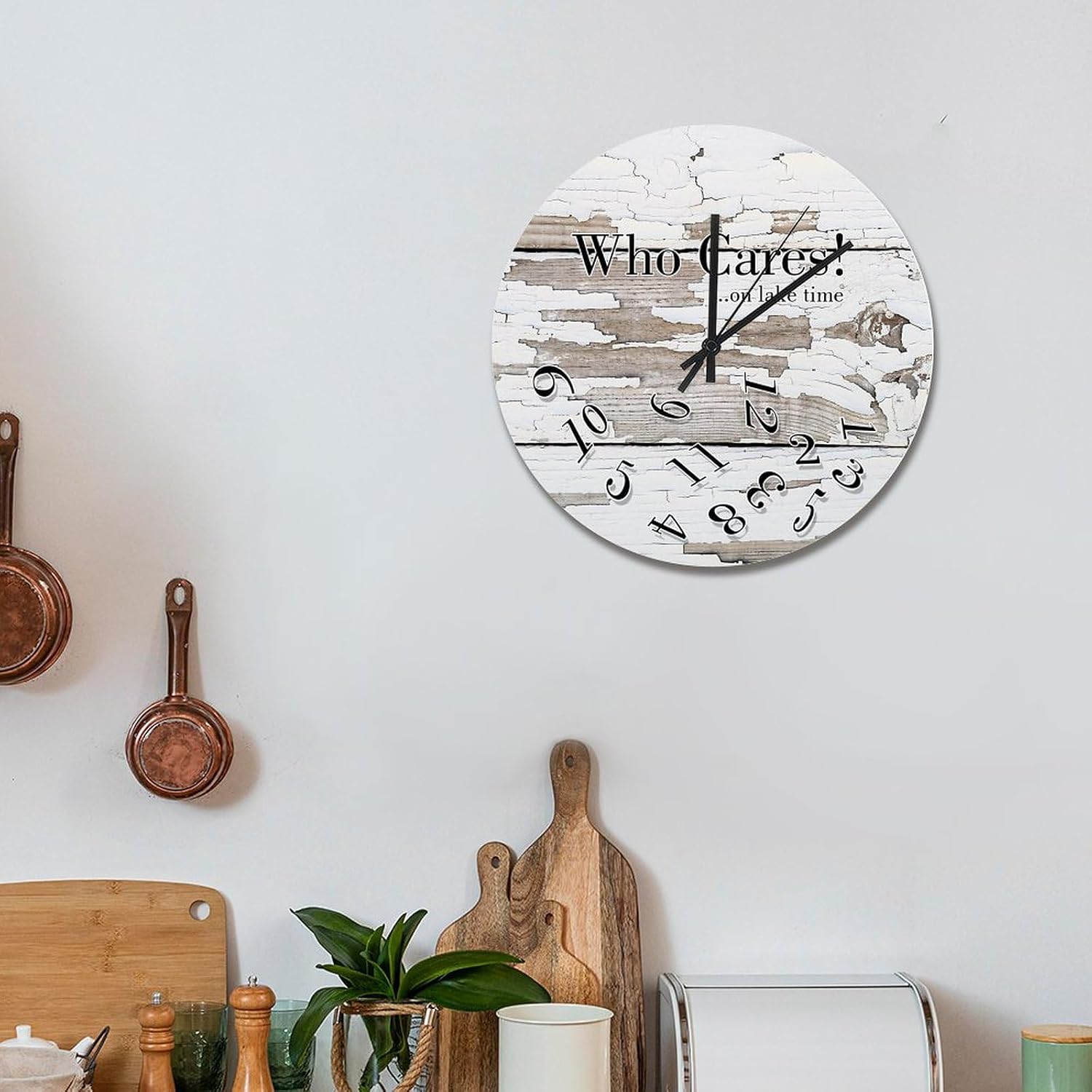 Who Cares on Lake Time Clock Wood Grain 15 Inch Wall Clocks Battery Operated Silent Non-Ticking Rutic Farmhouse Wall Decor for Bedroom Living Room