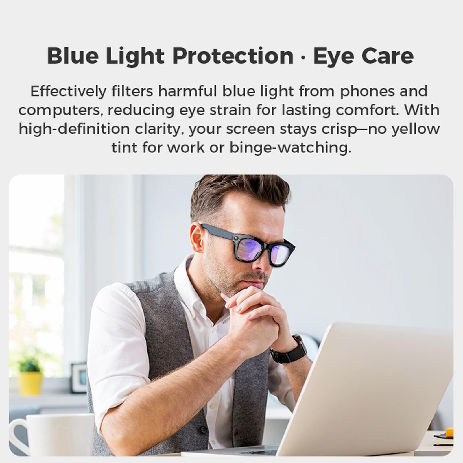 Inteligentne Okulary, Okulary Tłumacze Bluetooth AI z Aparatem HD 5MP 1080p, Głośnikami, Wywoływaniem Muzyki, 26 Języków Tłumaczenie (Anti)
