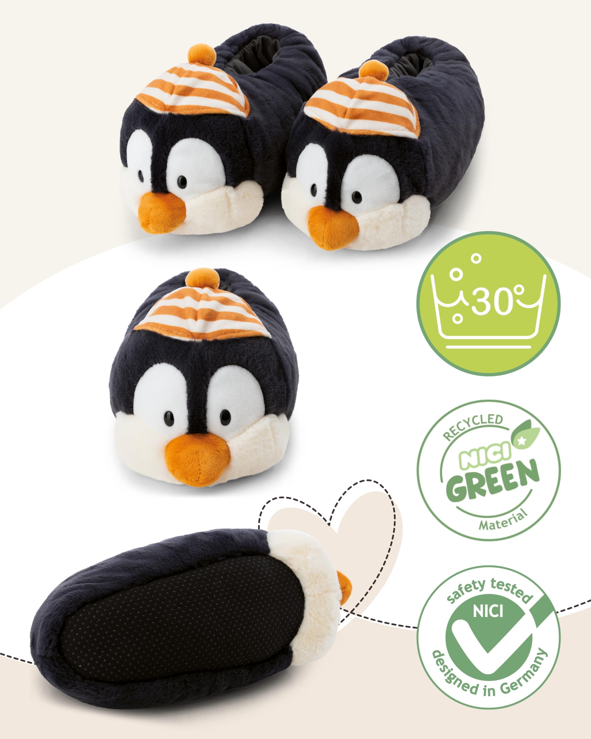 NICI Zapatillas de estar por casa Pingüino Jorge Thunder, 36-39 (M), gris, cálidas, de pelo, para niños y personas adultas, con diseño de animal y suela antideslizante - 62449