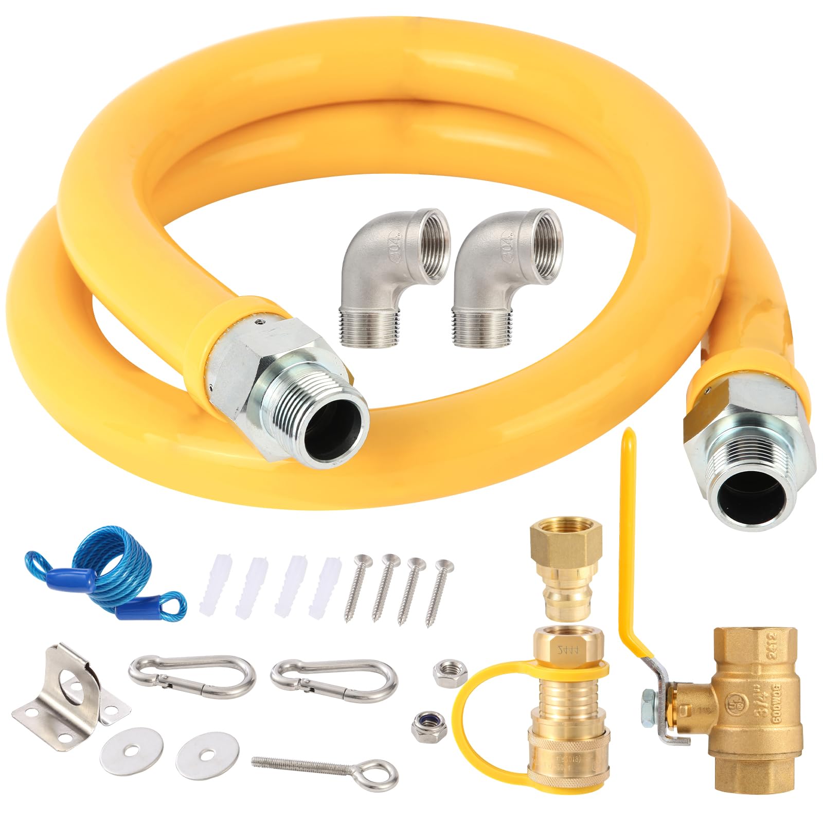 Wayona Manguera de gas de 3/4 pulgadas con accesorios de conexión rápida, kit de conector de línea flexible de gas de 48 pulgadas, kit de sistema de seguridad 1675kit48, manguera de línea de gas