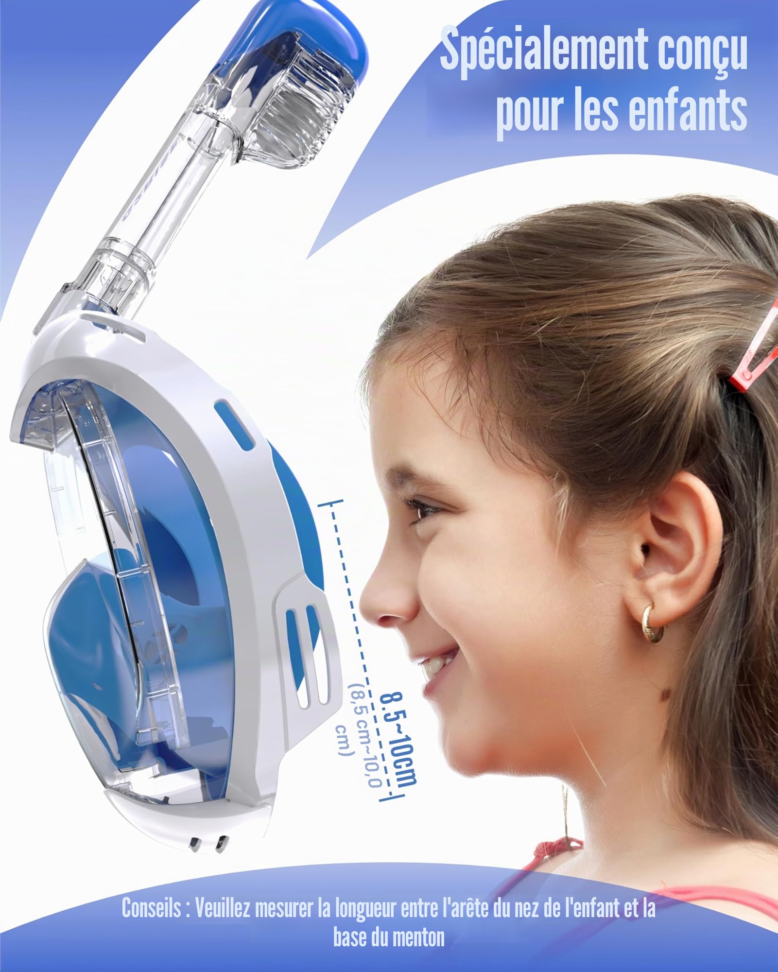 G2RISE Masque de Plongée Enfant Intégral, Vue Panoramique à 180 degrés, Anti-buée et Anti-Fuite