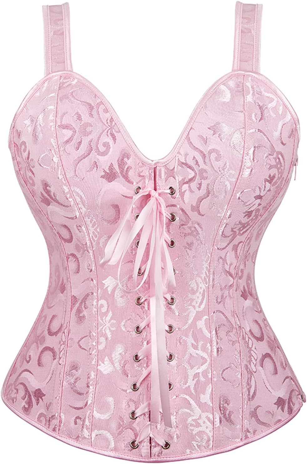 Women's Lace up Gothic Jacquard Shoulder Straps Tank Overbust Shaper Corset Bustiers Top