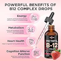 Vista 2 de Gotas líquidas de vitamina B12, vitaminas B12 de 5000 mcg, suplemento de complejo de vitamina B con metilcobalamina B12 sublingual, vitamina B6