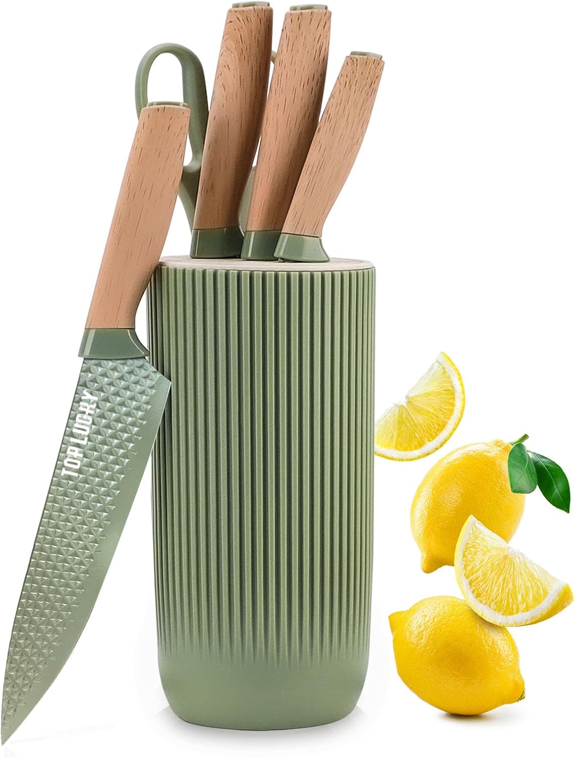 Kitchen Block Knife Sets, 6-Pieces Green Chef Knife Set with Removable Round Block, Non-stick & Non-slip Stainless Steel Sharp Knife Set for Restaurant Home Cooking, Gifts for Mom Wife Girl (Green) Kitchen Block Knife Sets, 6-Pieces Green Chef Knife Set with Removable Round Block, Non-stick & Non-slip Stainless Steel Sharp Knife Set for Restaurant Home Cooking, Gifts for Mom Wife Girl (Green)