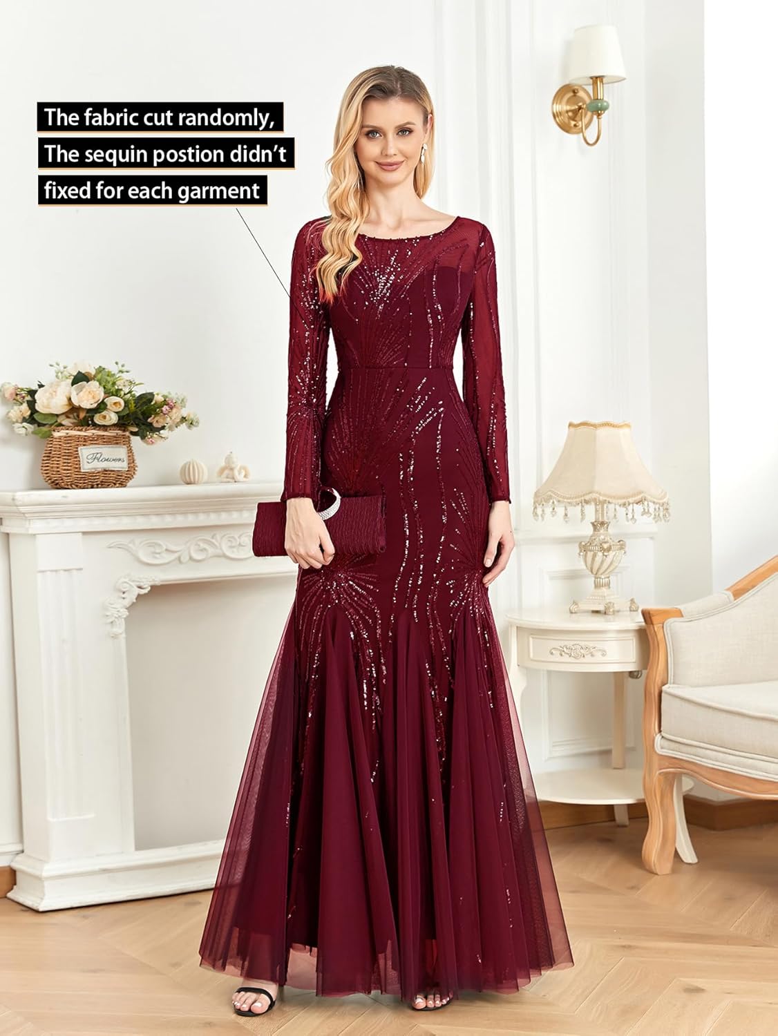 Long Sleeve Sequin Evening Dress Glitter Mermaid Long Gown for Mother of The Bride Or Wedding Guest - Image 8