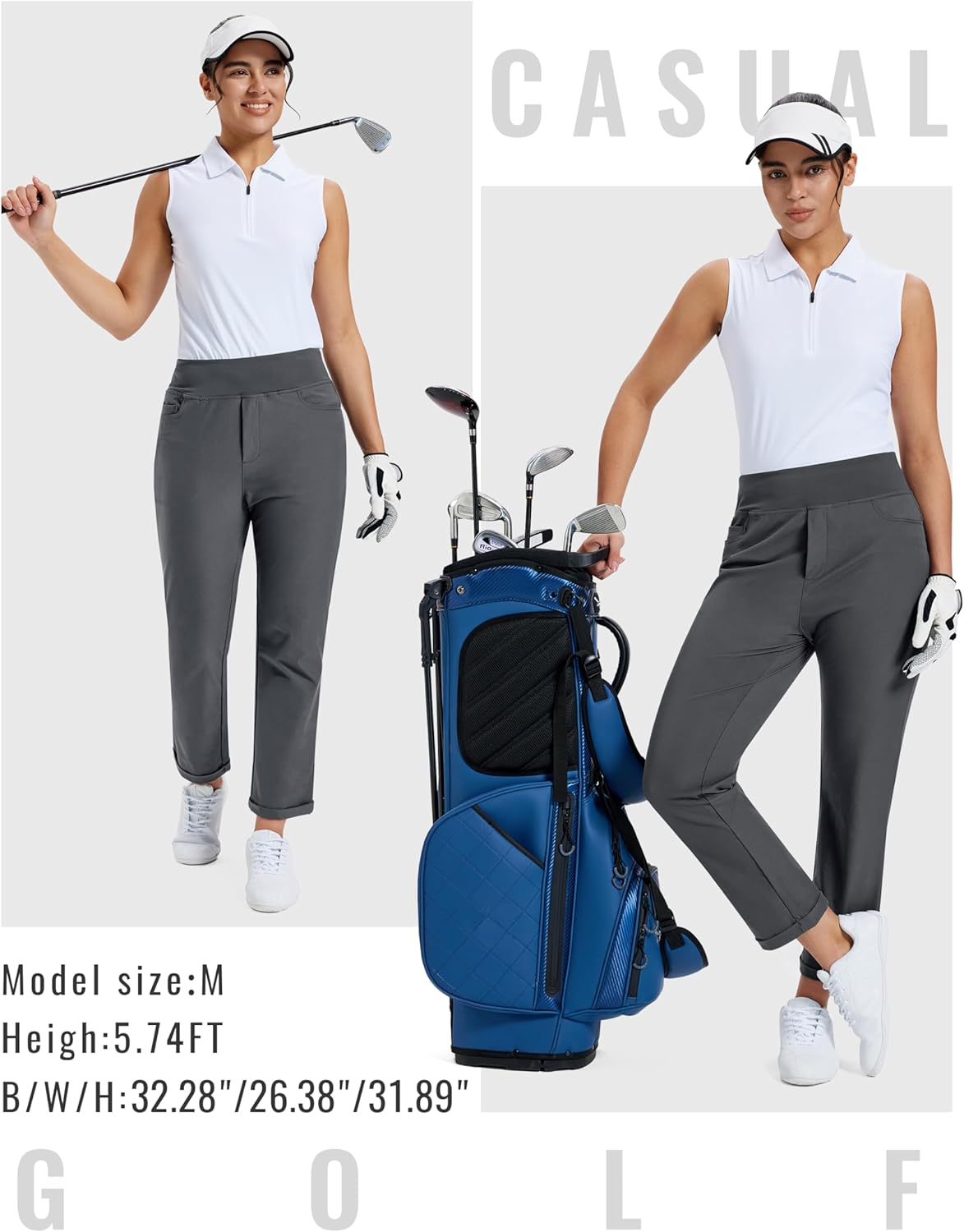 MoFiz Women's Business Casual Pants 7/8 Ankle Stretchy Straight Leg Cropped Golf Traval Dressy Work Chino Pant with 4 Pockets