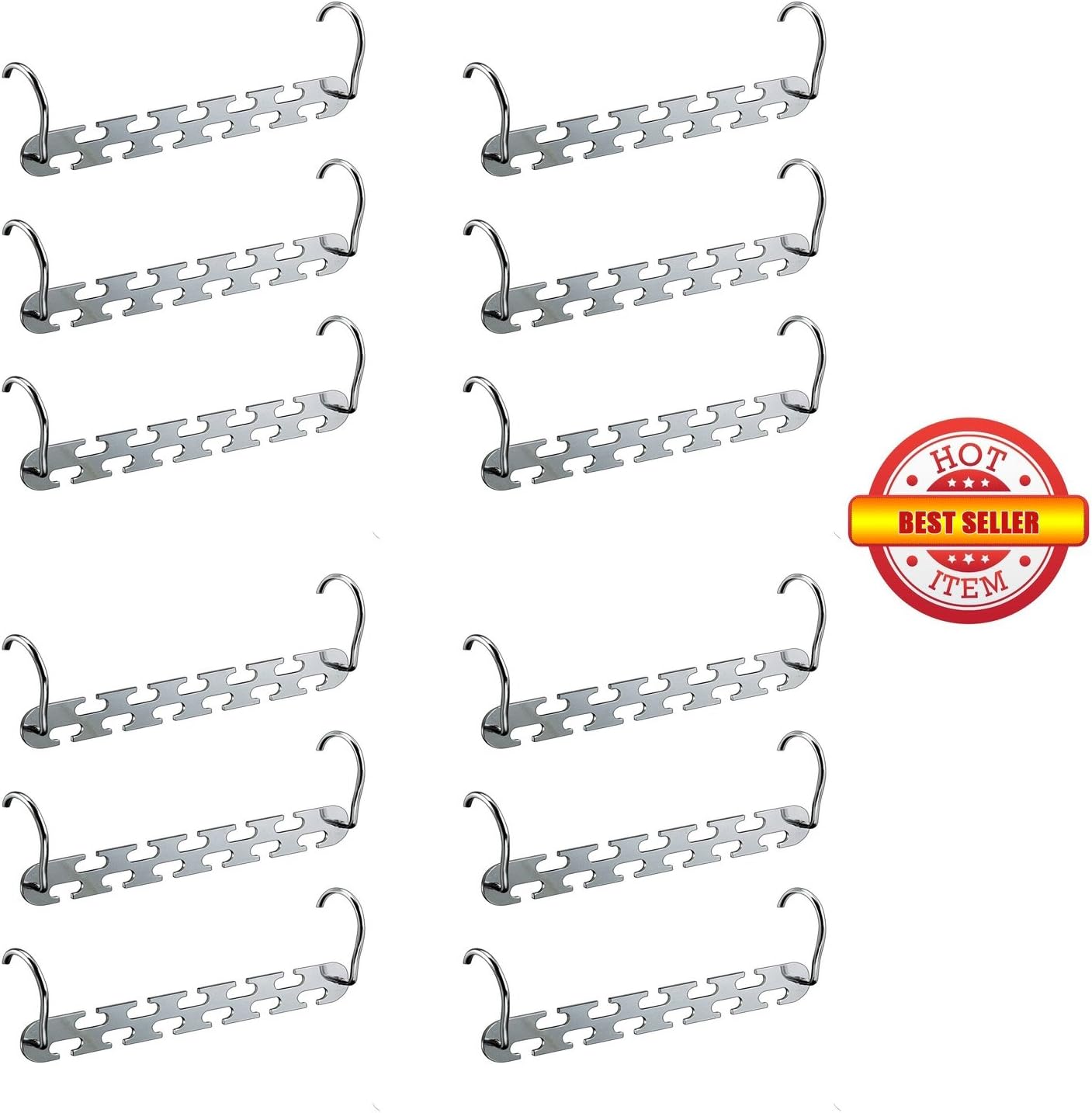 Metal Hanger Organizer Cascader Hook Rack Set Of 12,Update New Mould Wonder Magic Clothes,Closet,Coat Space Saver Storage (CHROME)