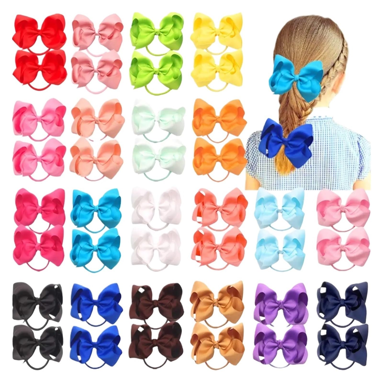 20 Pezzi 4,5 Pollici Fiocchi for Capelli Elastici for Capelli Grandi Fiocchi for Capelli da Cheerleader Fasce for Capelli in Gomma per Ragazze Adolescenti Cheerleader