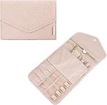 bagsmart Travel Jewellery Organiser, Foldable Jewelry Storage Roll for Journey-Rings, Necklaces, Bracelets, Earrings, (Medium-Pink)