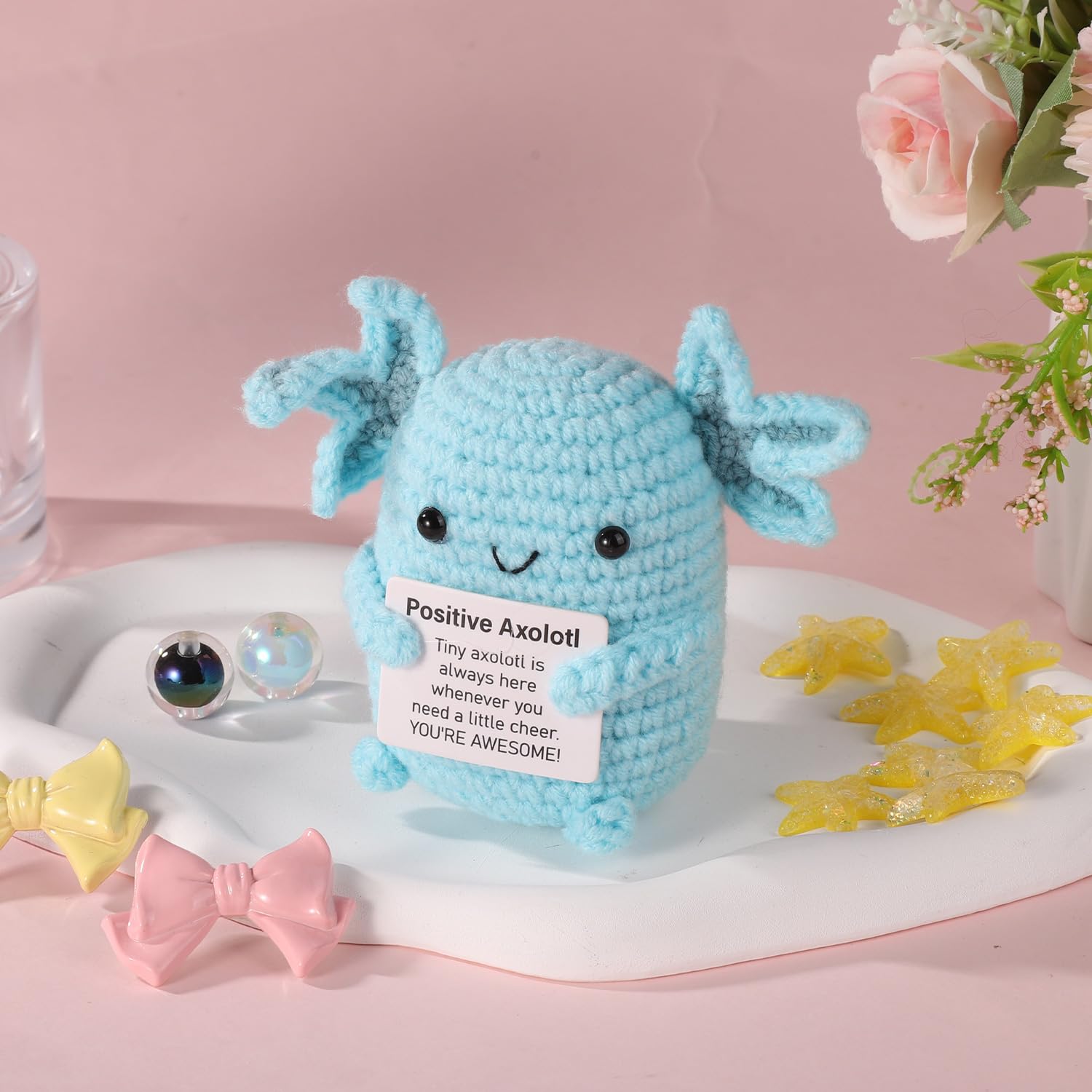 TOYMIS Giocattolo All'Uncinetto Axolotl Positivo, Supporto Emotivo All'Uncinetto Axolotl Con Biglietto Incoraggiamento Bambola Axolotl