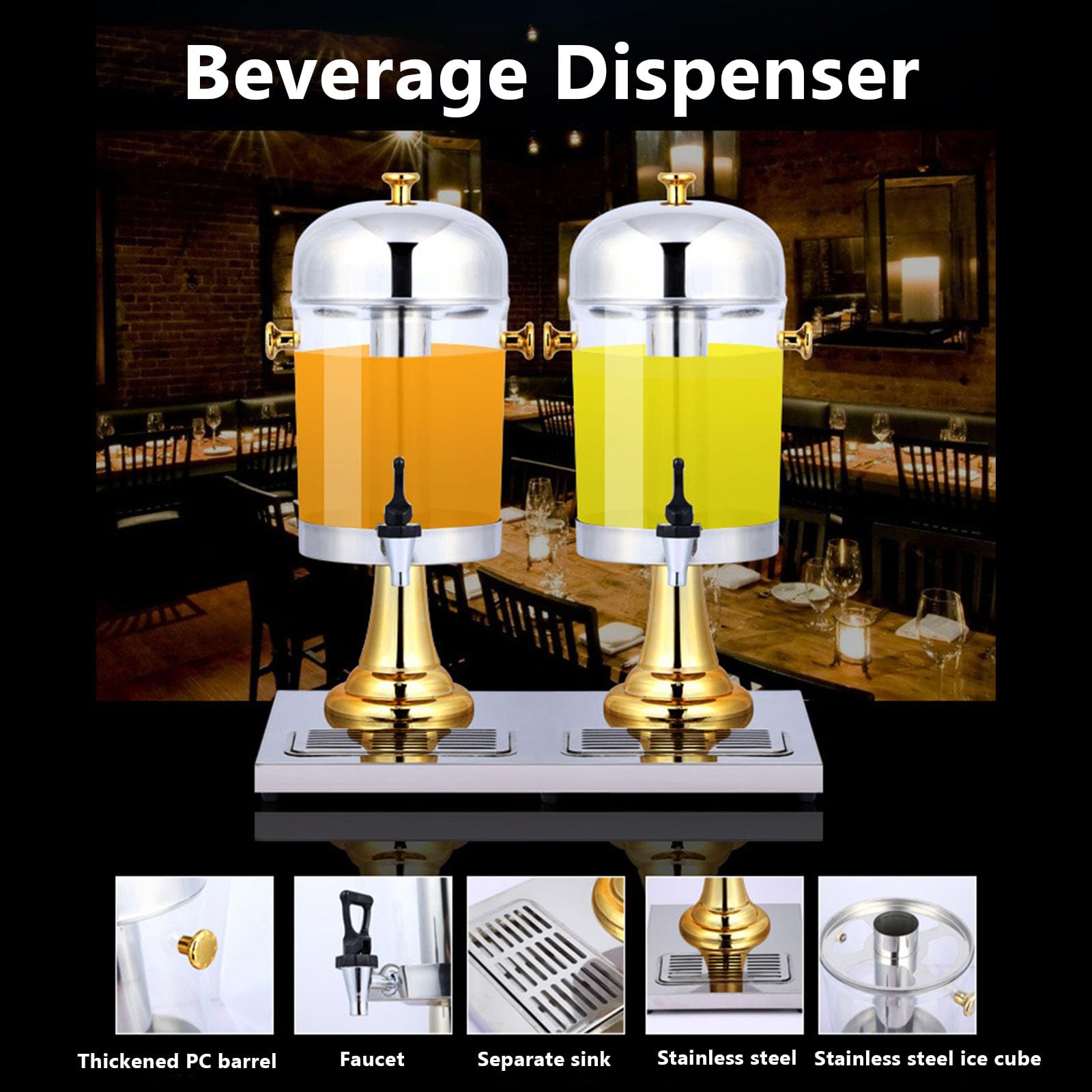 Dispenser per bevande in acciaio inox con supporto, dispenser per succhi caldi e freddi, contenitore per ghiaccio e vassoio antigoccia, perfetto per feste, buffet ed eventi di catering