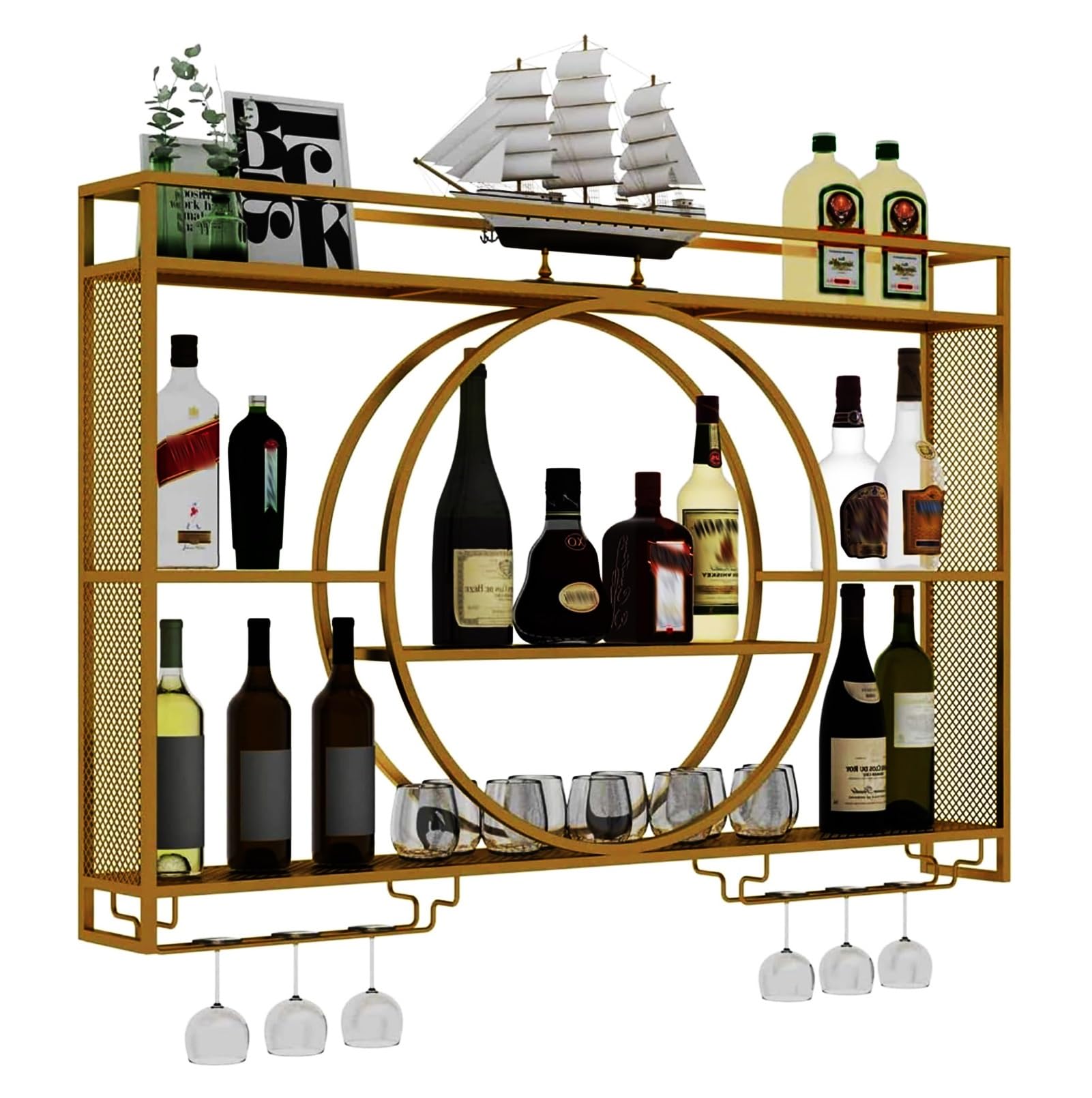 Présentoir à liqueur élégant en métal doré de 140 cm aux finitions soignées