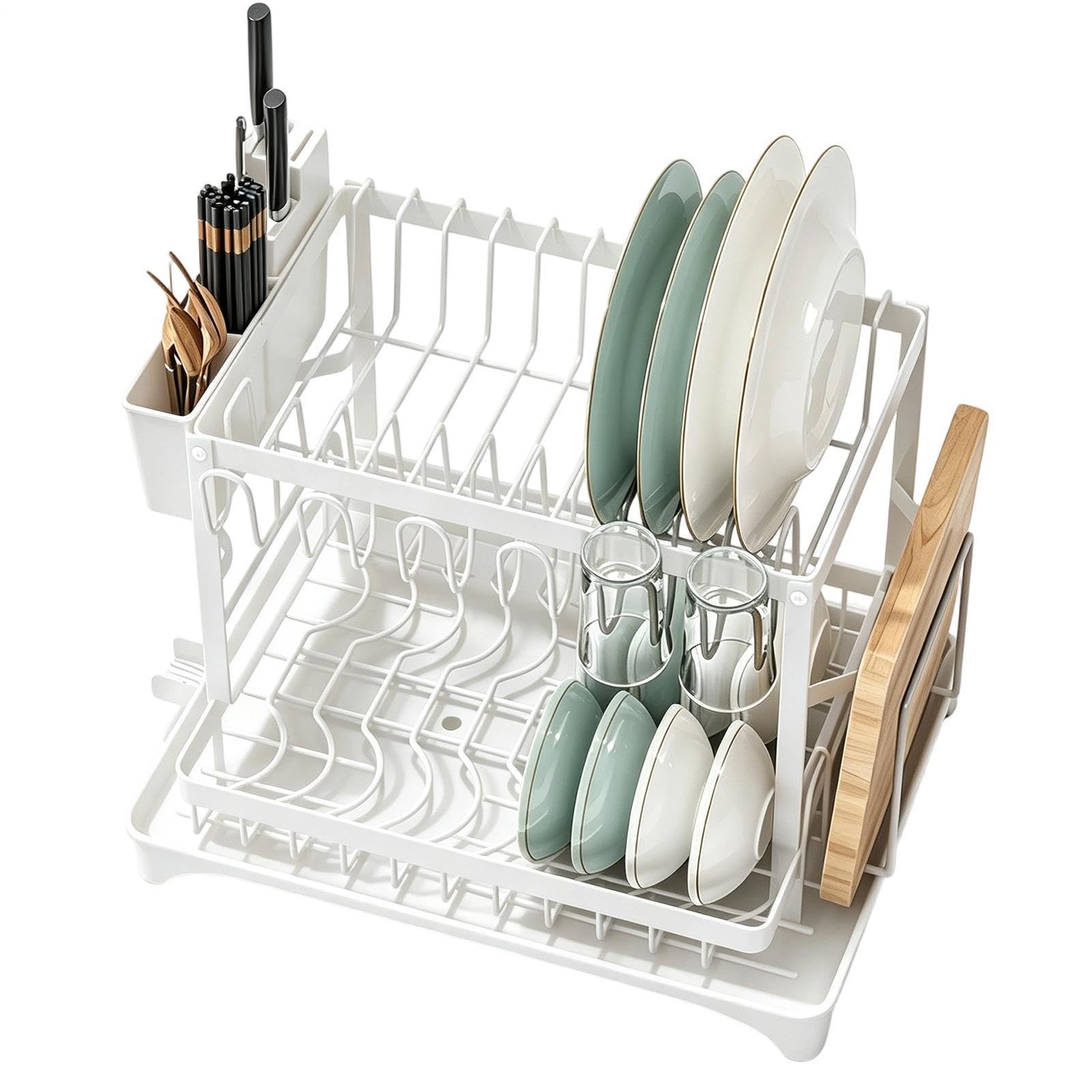de 2 niveles grande para platos de 2 niveles de acero al carbono | Escurreplatos para fregadero de cocina para jabón esponjas herramienta limpieza organización drenaje grifo casa A