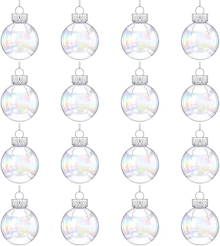 16 bolas de adornos iridiscentes, adornos de plástico transparente rellenables de Navidad de 2.36 pulgadas, bolas de arcoíris, adornos colgantes
