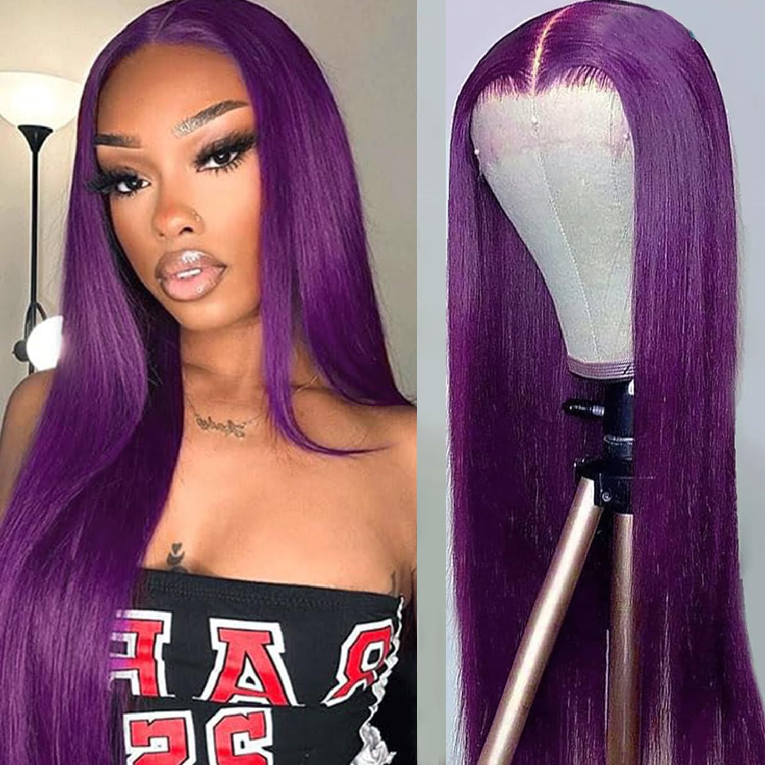 ?PURPLE 22”  LACE FRONT Synthetic Wig *NWT* Dark Purple Lace Front Wigs Human Hair 13x4 Deep Purple Lace  main image 3