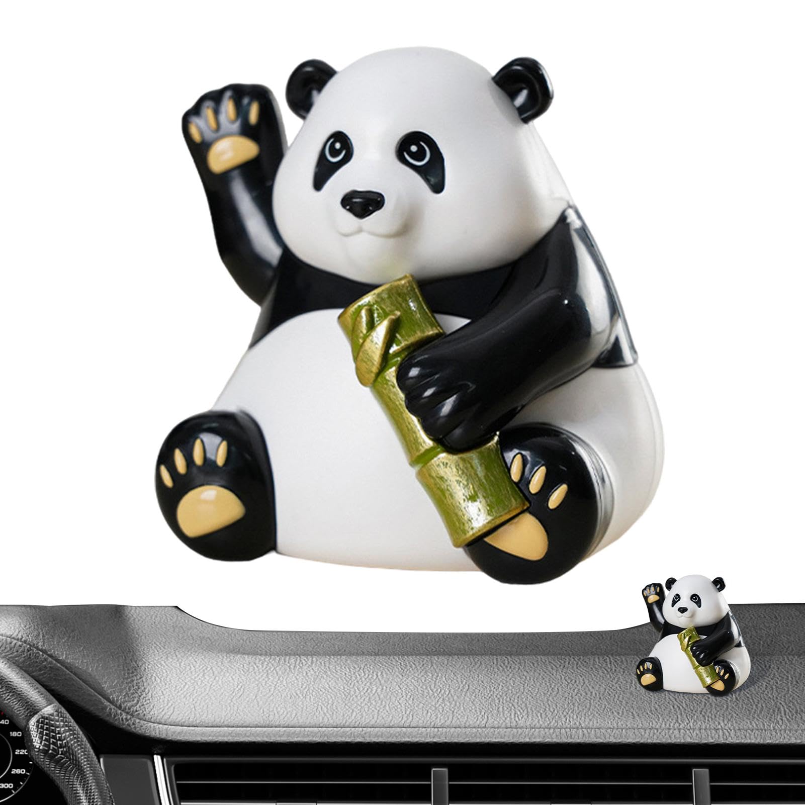 Panda Solaire Hochement De Tête – Figurine Décorative énergie Solaire, Porte-bonheur, Ornement Voiture Et Maison (yeux Cœur)