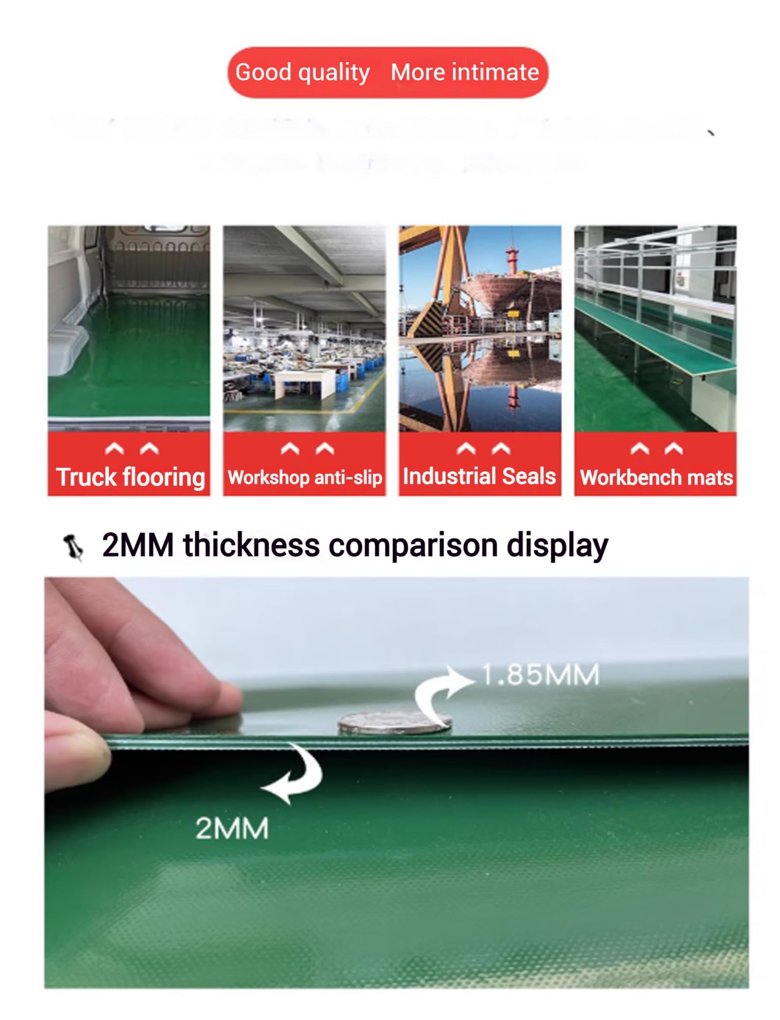Alfombrilla de goma antideslizante verde for bancos de trabajo y suelos de camiones, alfombrilla de PVC flexible resistente al aceite de 2 mm for uso industrial, 1 unidad(130x100cm)