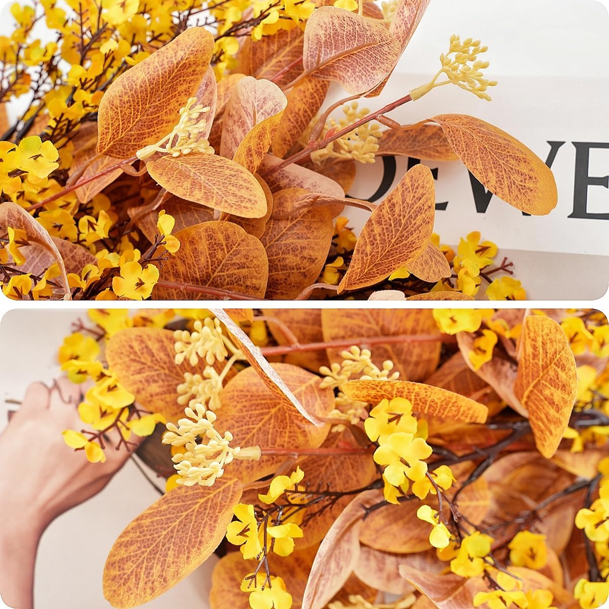 8 Bundle Artificial Flowers with Eucalyptus, 19.6" Fake Flowers Fall Decor Mixed Silk Faux Flower for Autumn Vase Centerpiece Table Wedding Party Home Decor Floral Arrangements, Yellow - Image 4