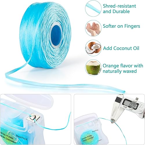 Miniatura 9 de Hilo dental tejido con infusión de aceite de coco, hilo dental encerado de vegetales naturales de limpieza profunda, limpieza extra ancha y se